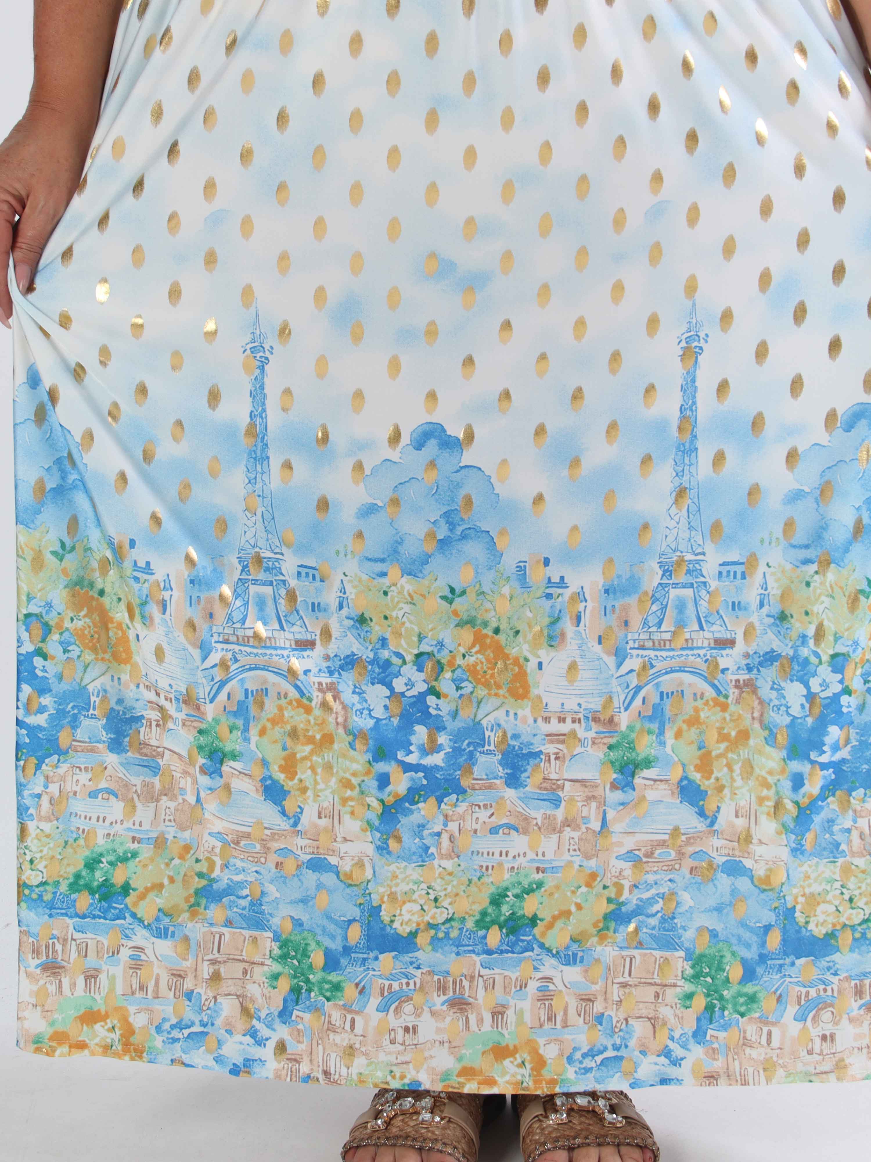 Pams Paris - Lang elastisk plus size kjole med guld dutter